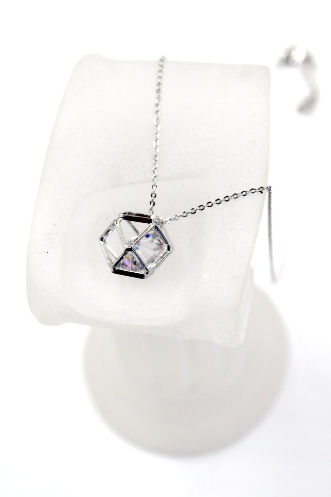 hollow small pendant crystal chain earring set