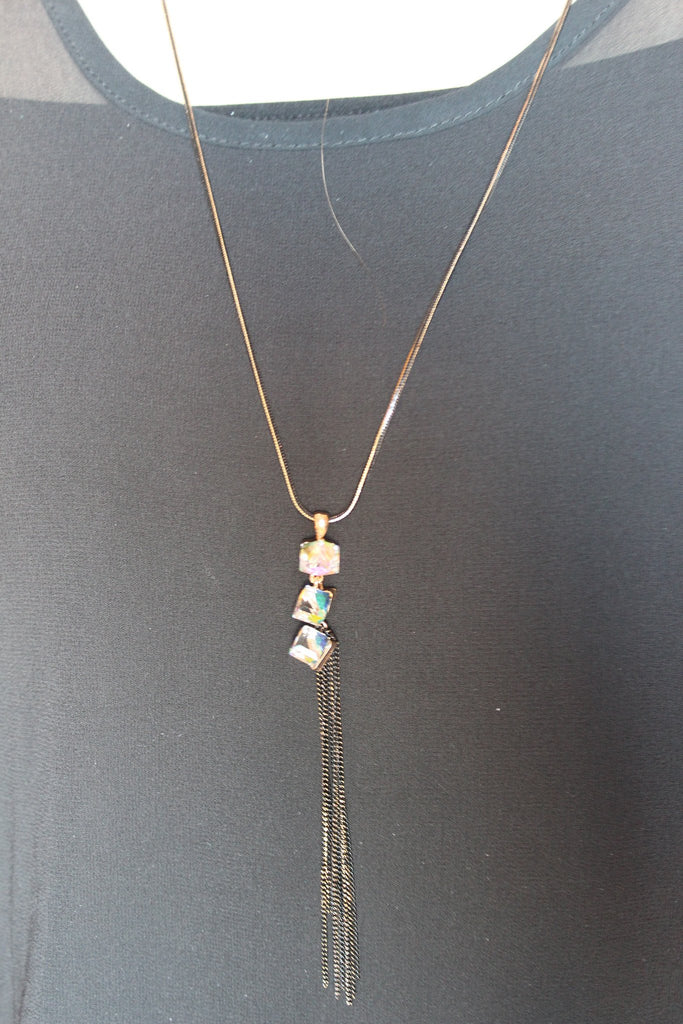fashion blue crystal square earrings necklace set