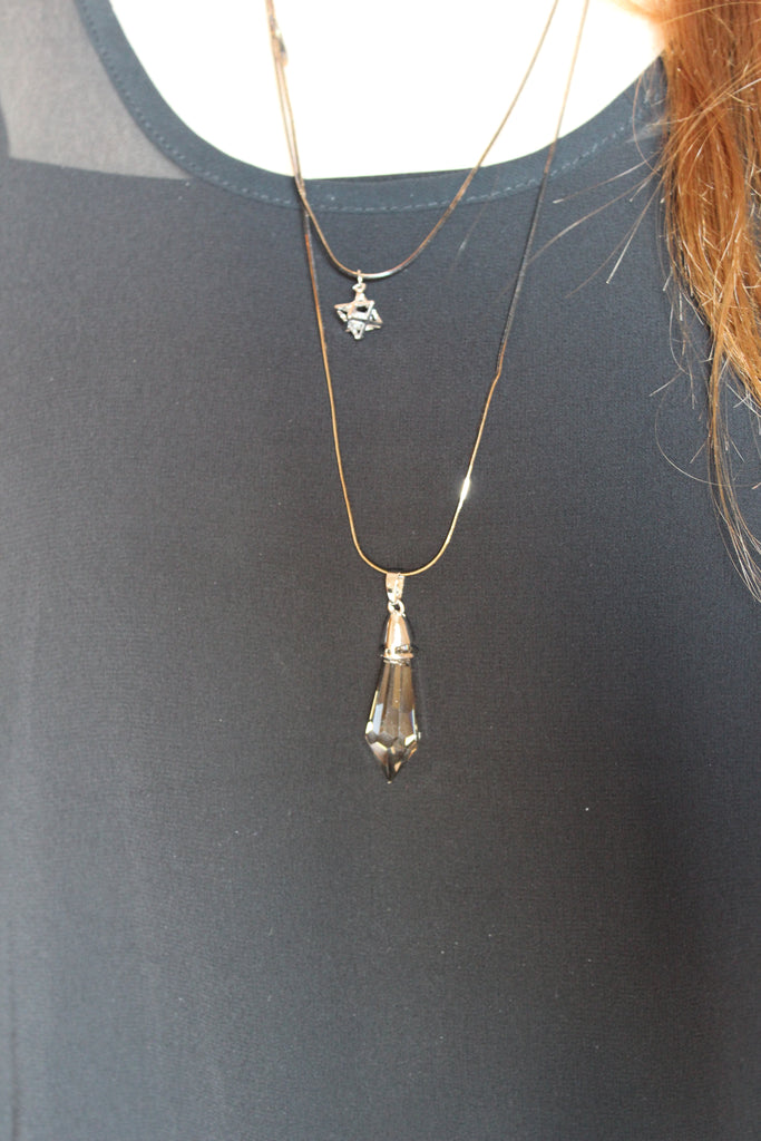 fashion double chain pendant crystal columns necklace