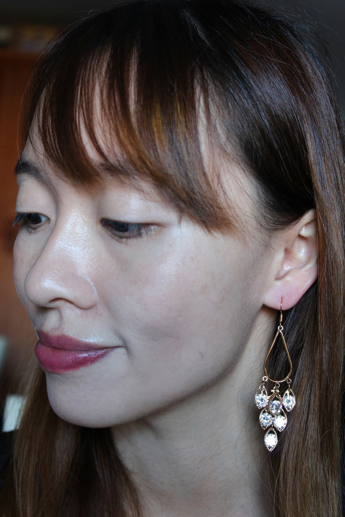 shining golden pendant crystal earrings