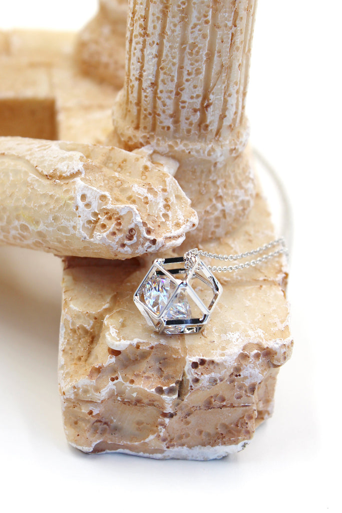 hollow small pendant crystal chain earring set