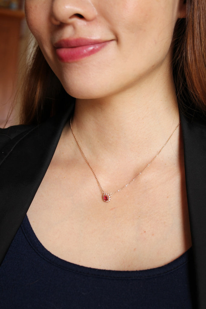 red small crystal open ring necklace set