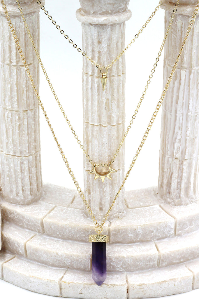 fashion crystal three levels gold necklace