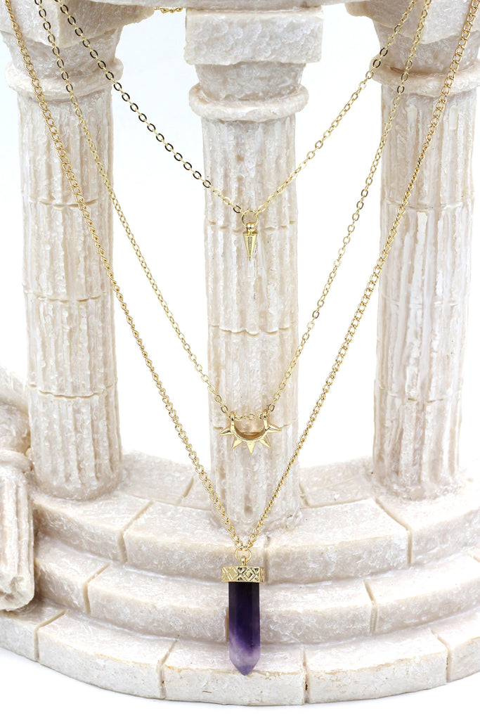 fashion crystal three levels gold necklace
