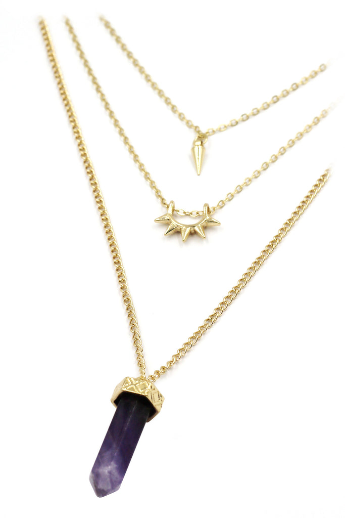 fashion crystal three levels gold necklace