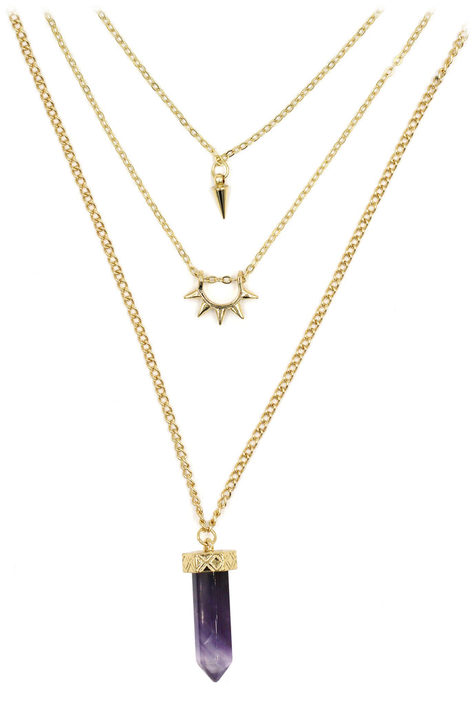 fashion crystal three levels gold necklace