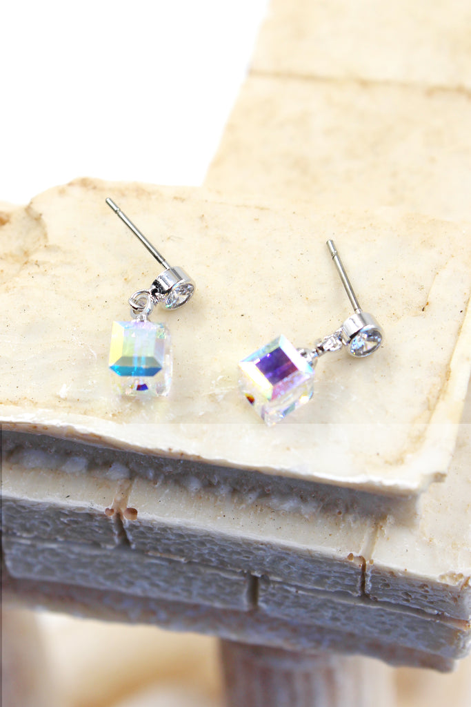 pendant square crystal earrings