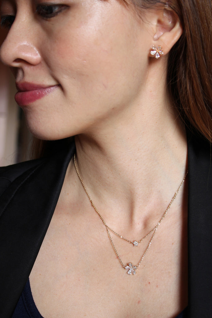 duplexes mini flowers crystal necklace earrings set