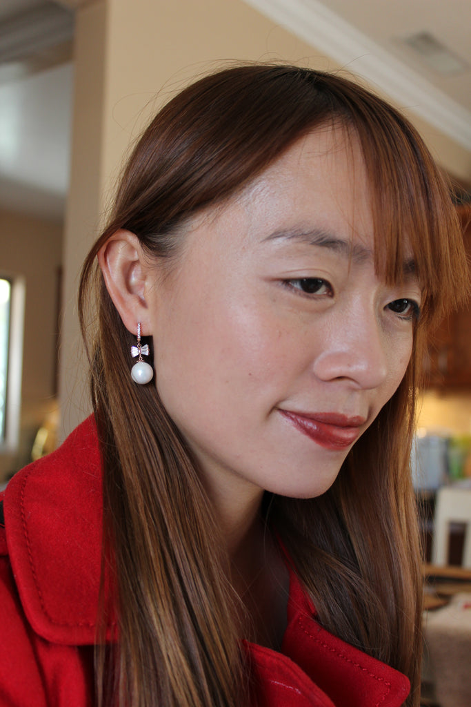 Elegant crystal ties pearl earrings