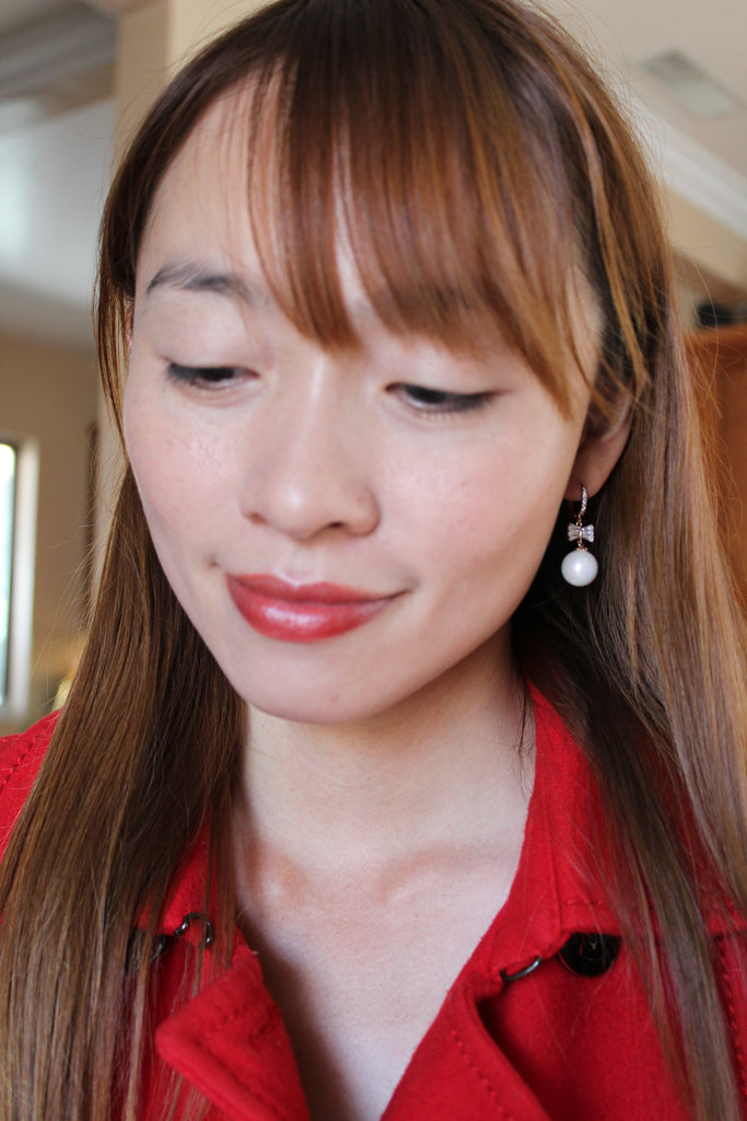 elegant crystal tie pearl earrings necklace set