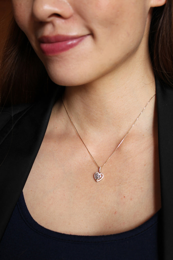 lovely peach heart crystal necklace