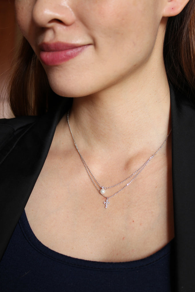 double chain pearl necklace earring set