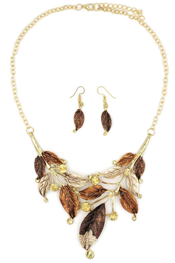 fashion leaves necklace earrings set