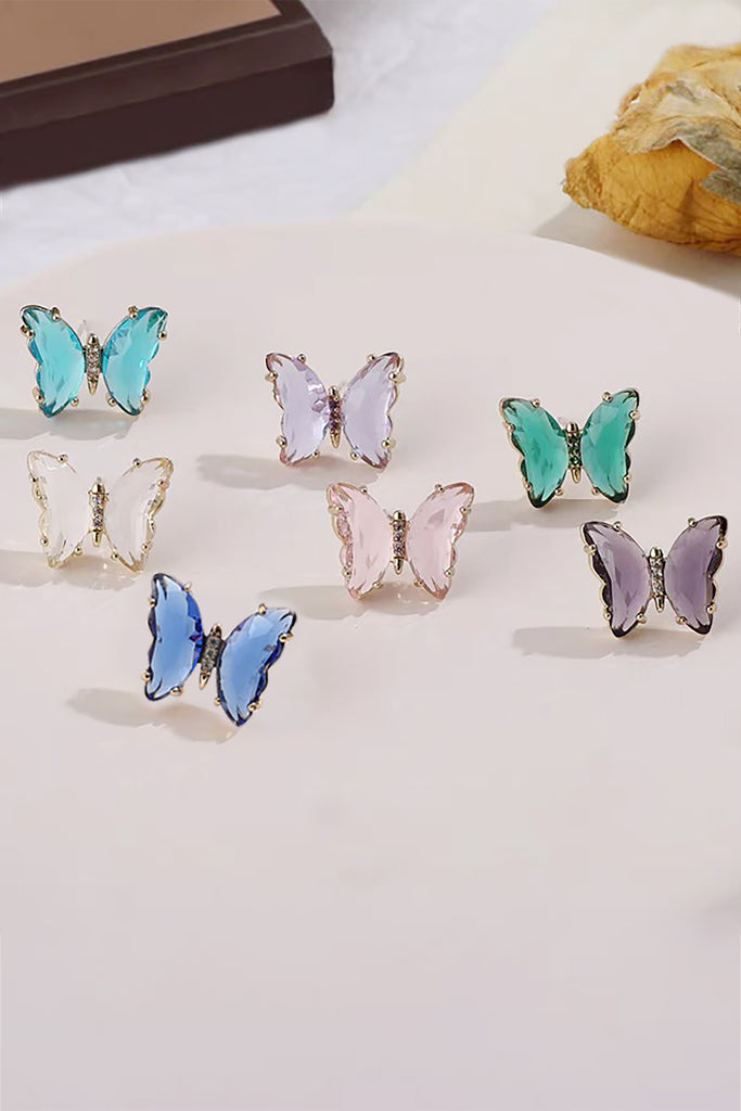 simple colorful crystal butterfly earrings