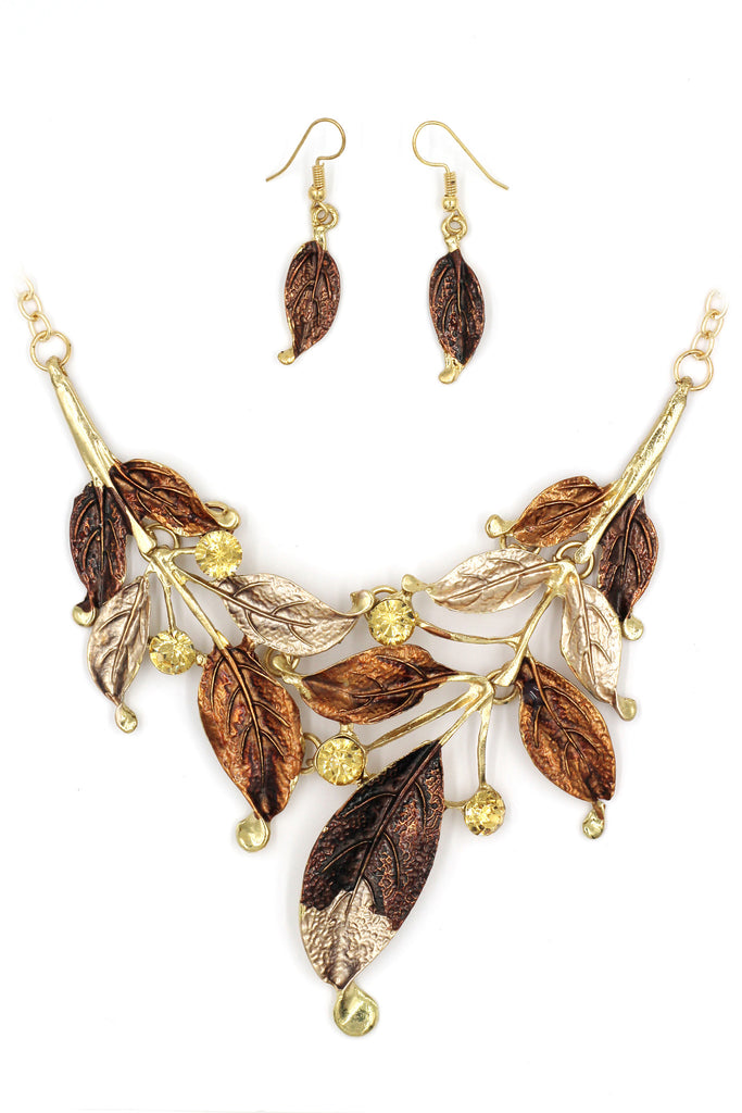 fashion leaves necklace earrings set
