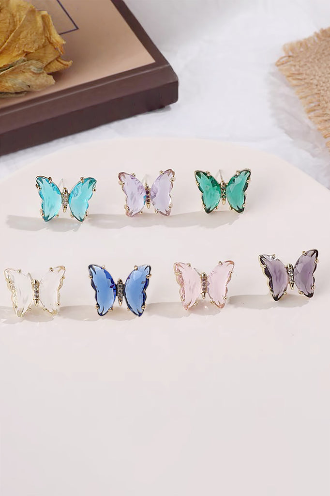 simple colorful crystal butterfly earrings