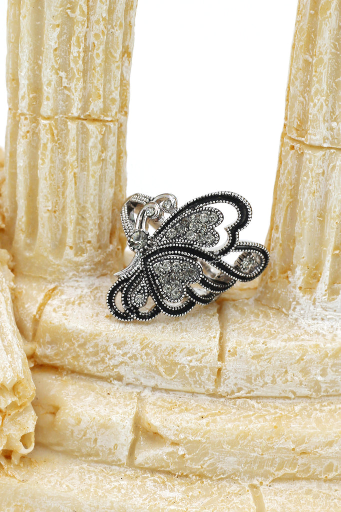 noble half crystal wing butterfly ring
