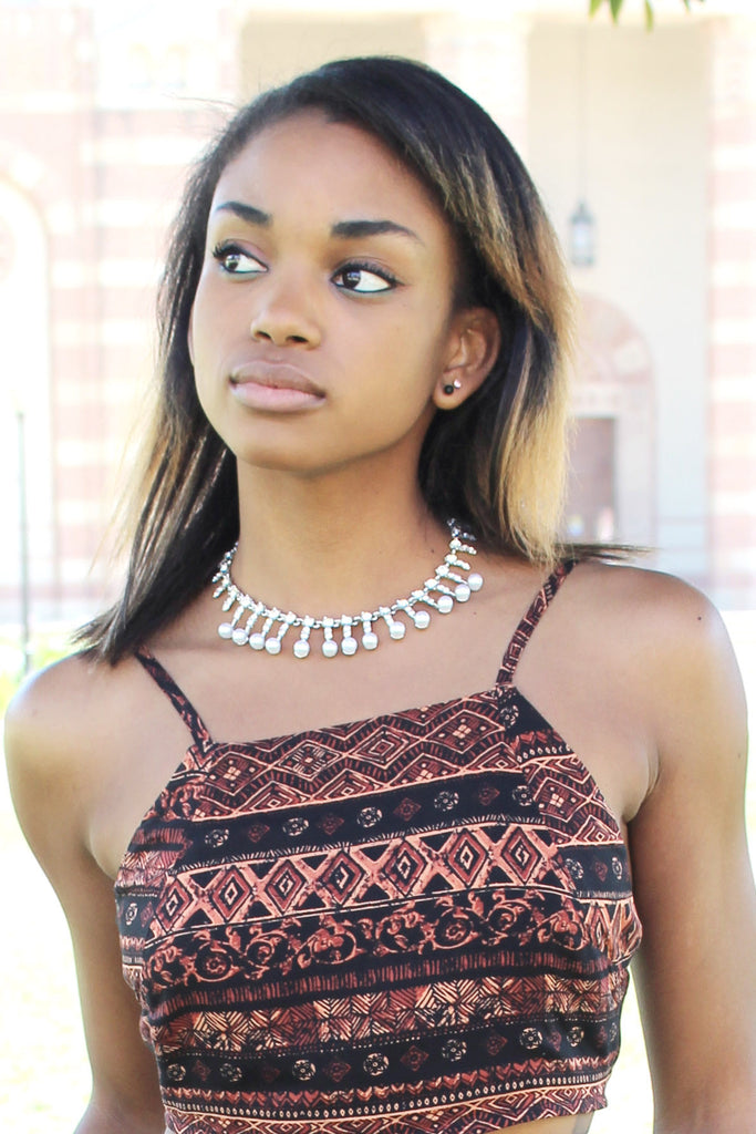 silver pearl crystal necklace