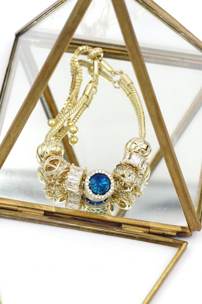 blue shiny crystal bracelet earring set