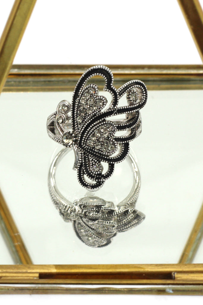 noble half crystal wing butterfly ring