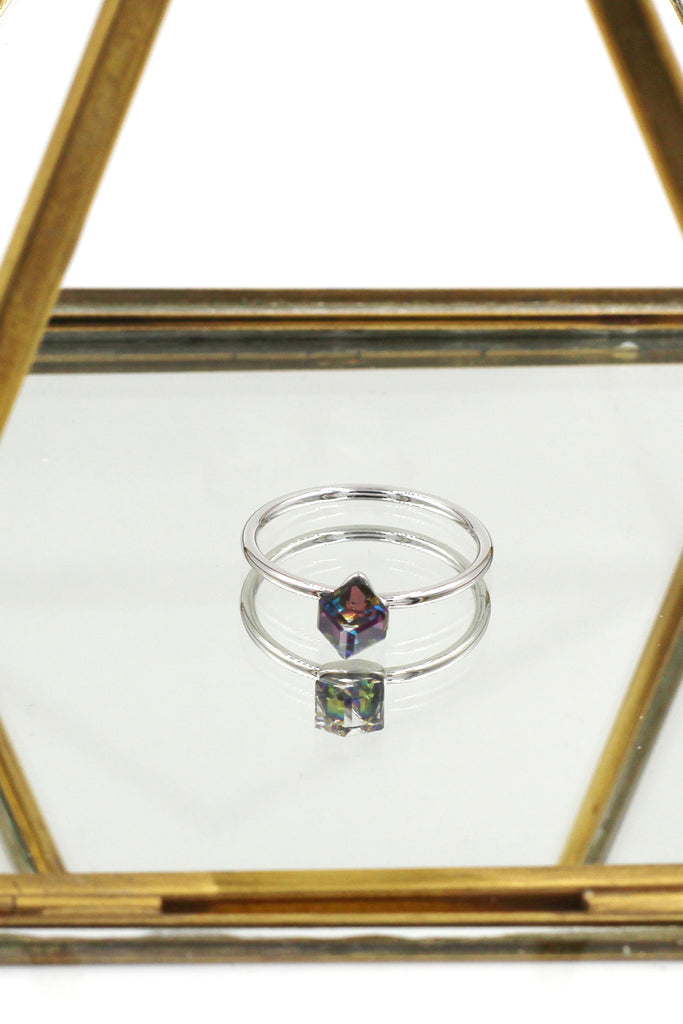 square crystal silver ring