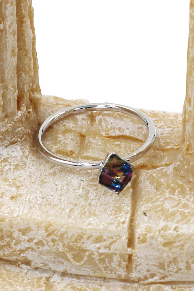 square crystal silver ring