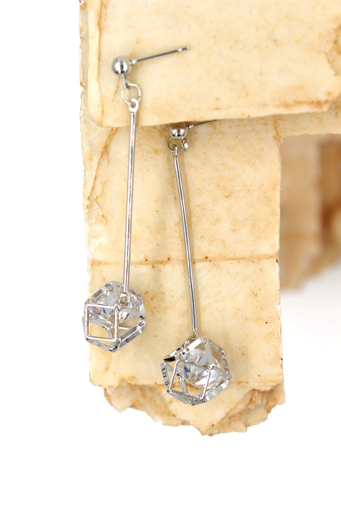 long silver prismatic earrings