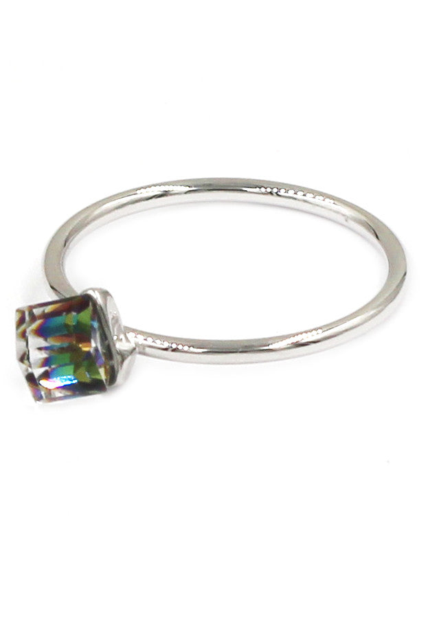square crystal silver ring