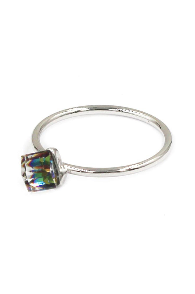 small square crystal earring ring set