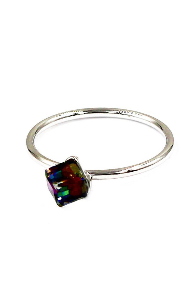 small square crystal earring ring set