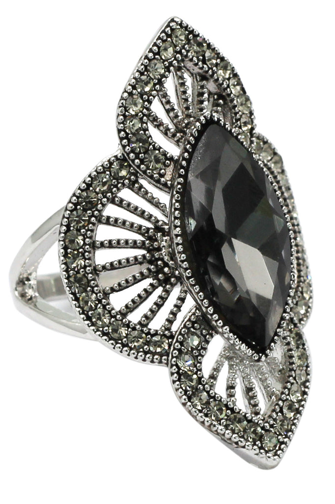 noble gray black crystal silver ring