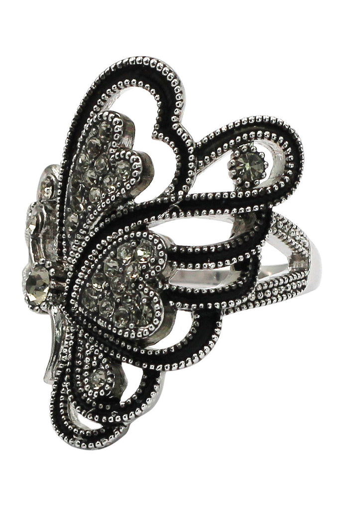 noble half crystal wing butterfly ring