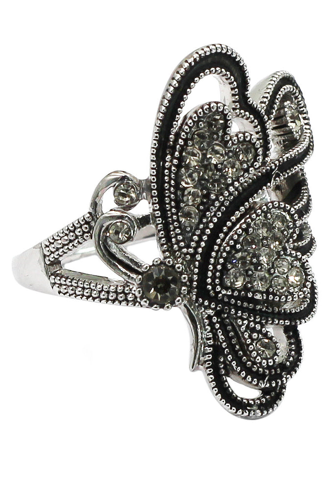 noble half crystal wing butterfly ring