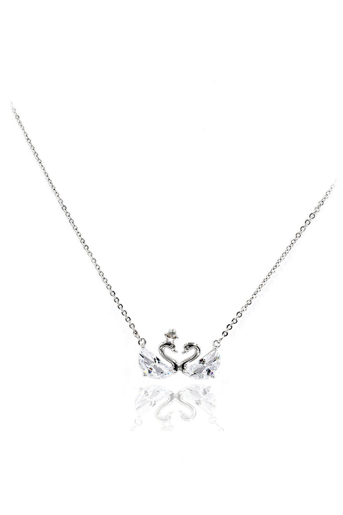 elegant mini double swan crystal necklace earrings set