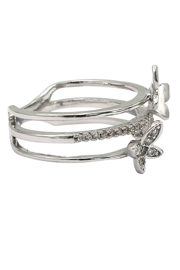 lovely micro small crystal butterfly silver ring