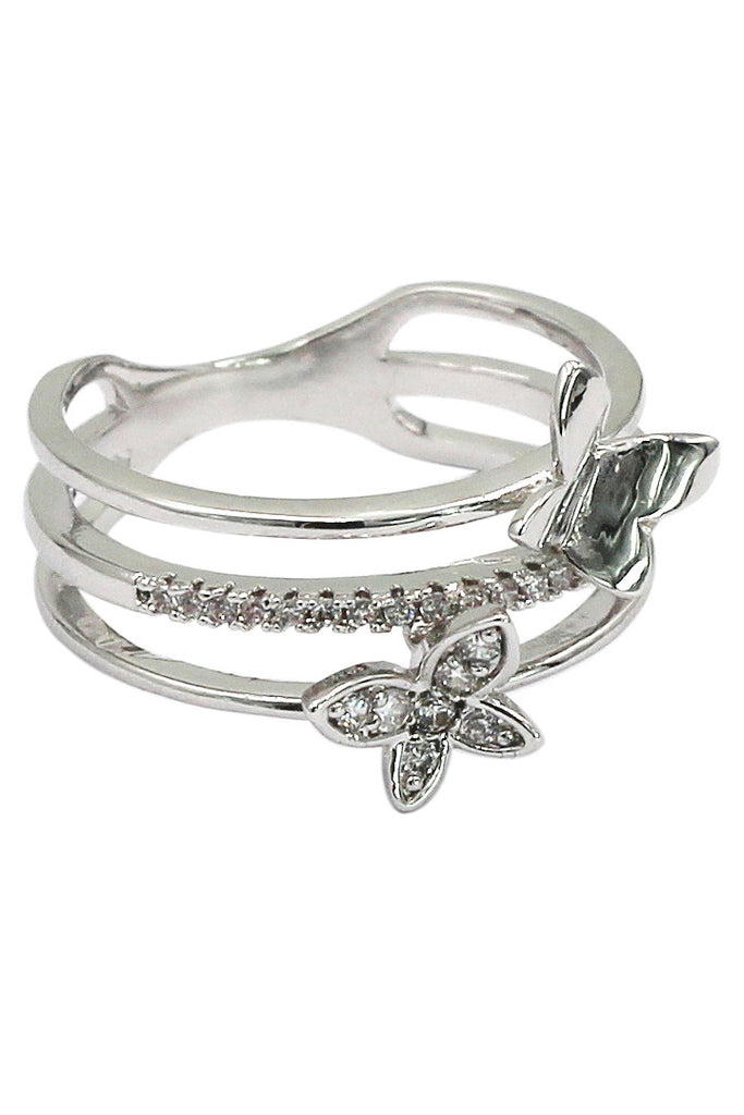 lovely micro small crystal butterfly silver ring