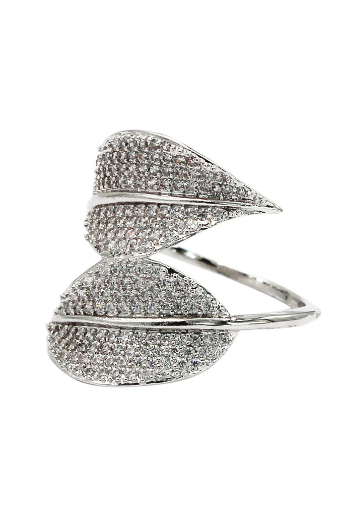fashion micro-set crystal bilobals silver ring