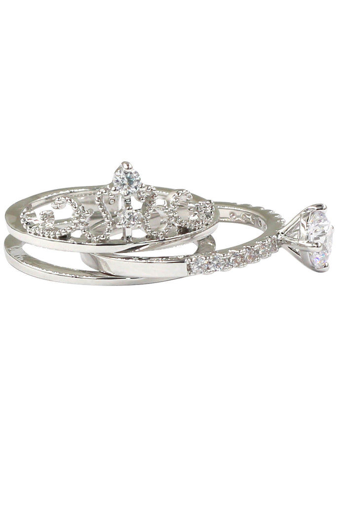 noble crystal crown silver ring
