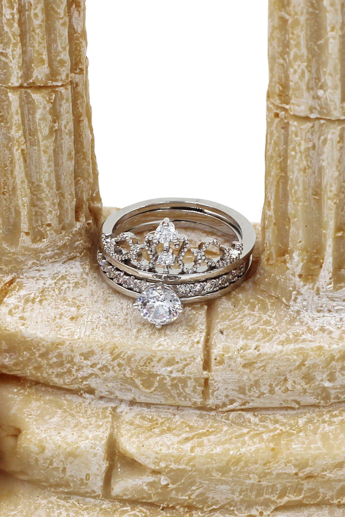 noble crystal crown silver ring