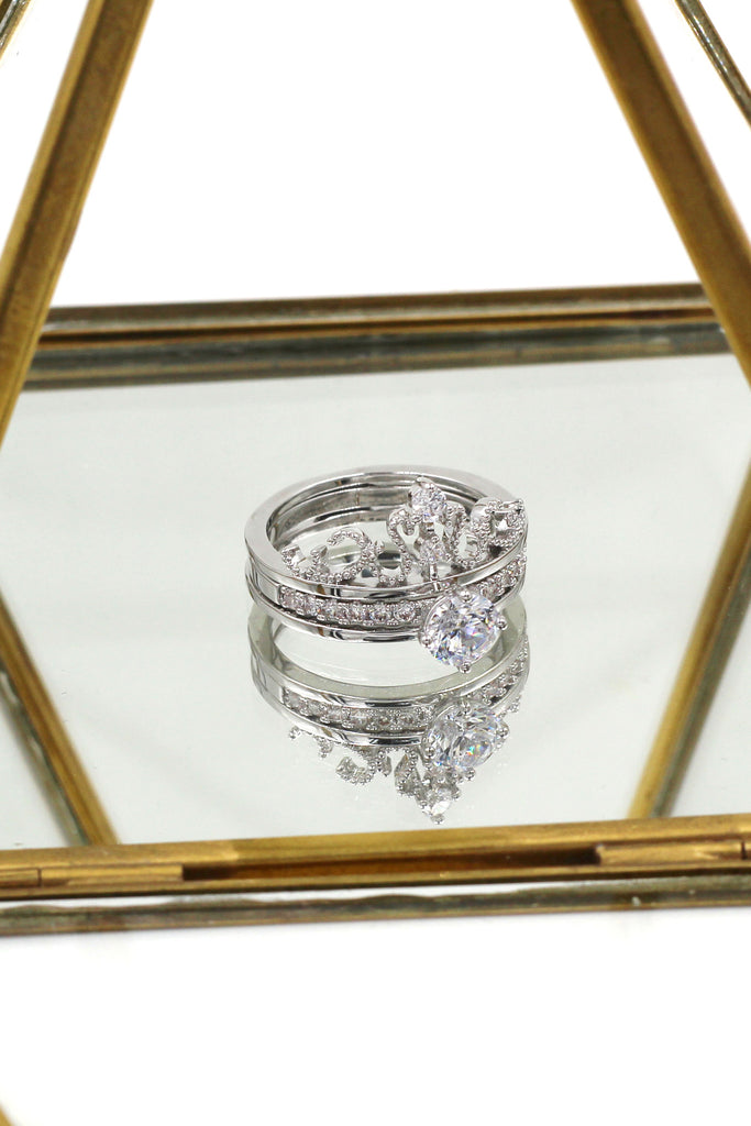 noble crystal crown silver ring
