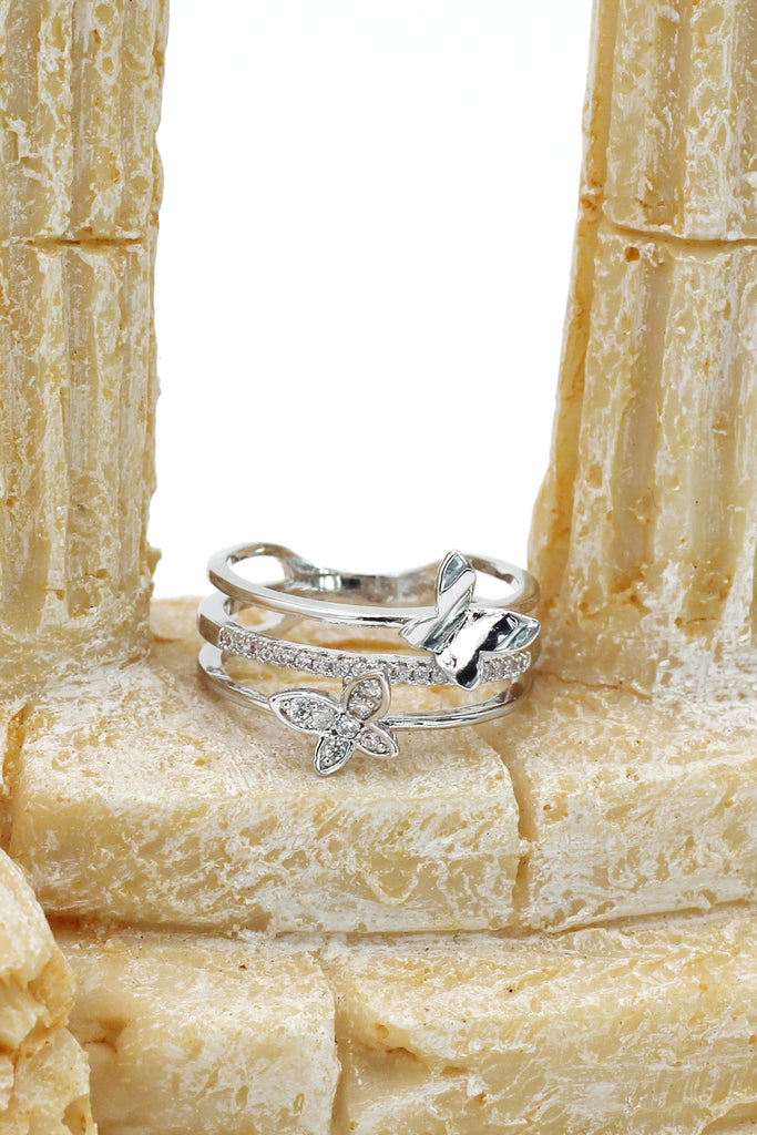 lovely micro small crystal butterfly silver ring