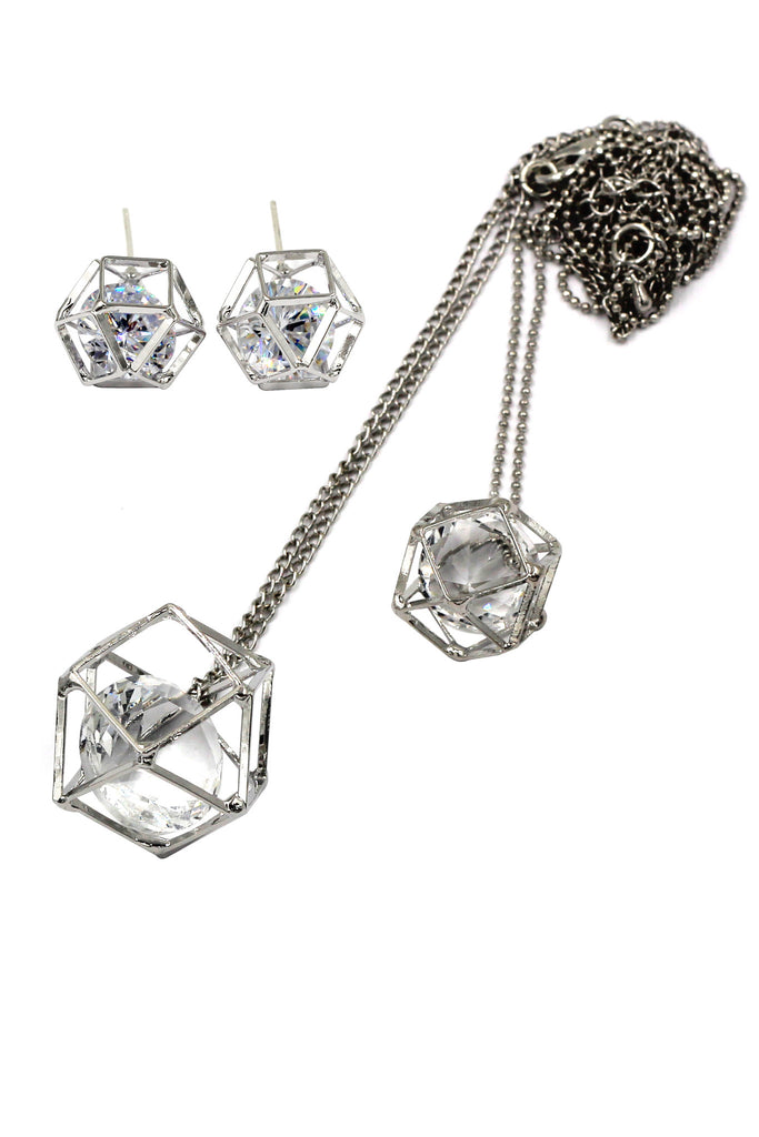 fashion double crystal necklace earrings set