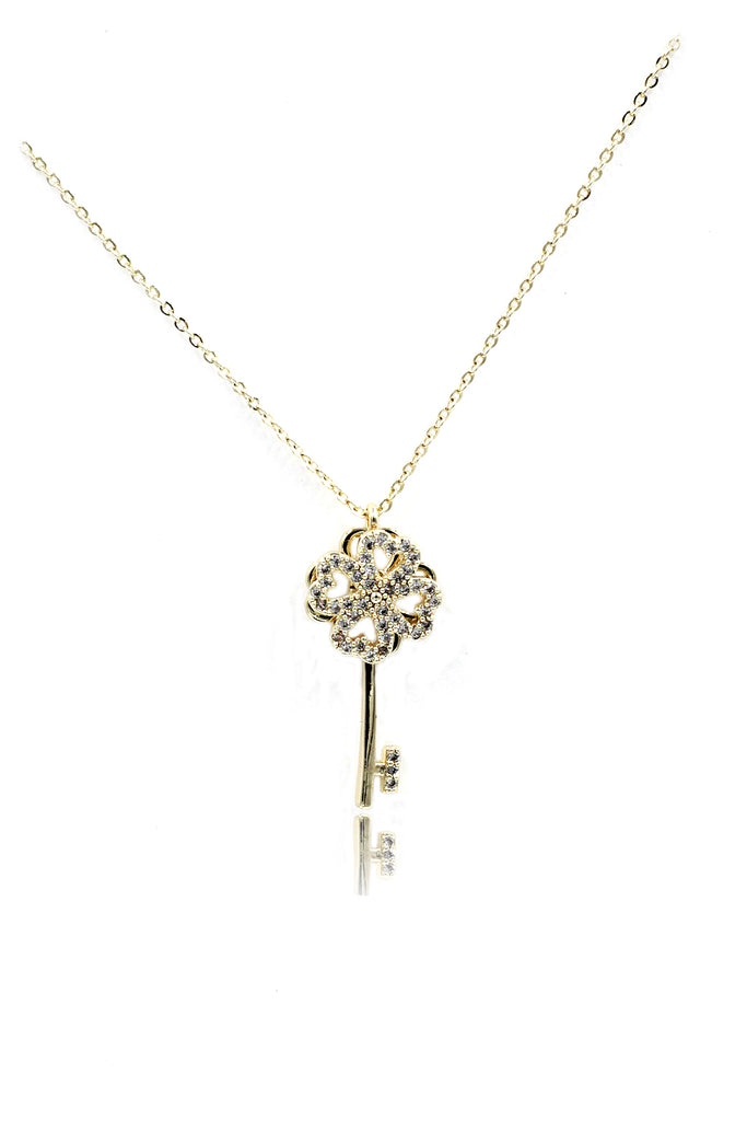 four-leaf clover crystal key necklace