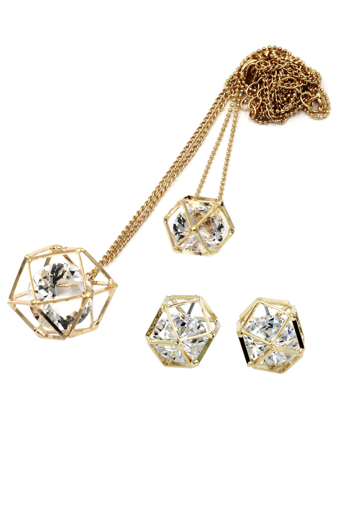 fashion double crystal necklace earrings set