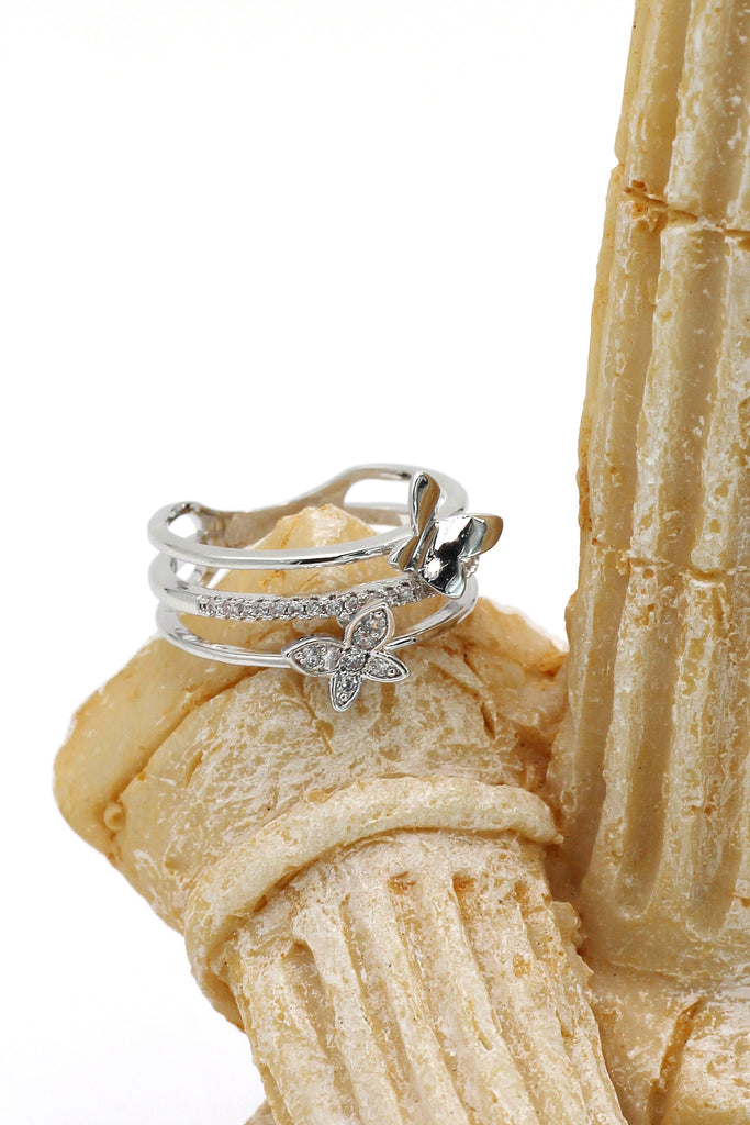 lovely micro small crystal butterfly silver ring