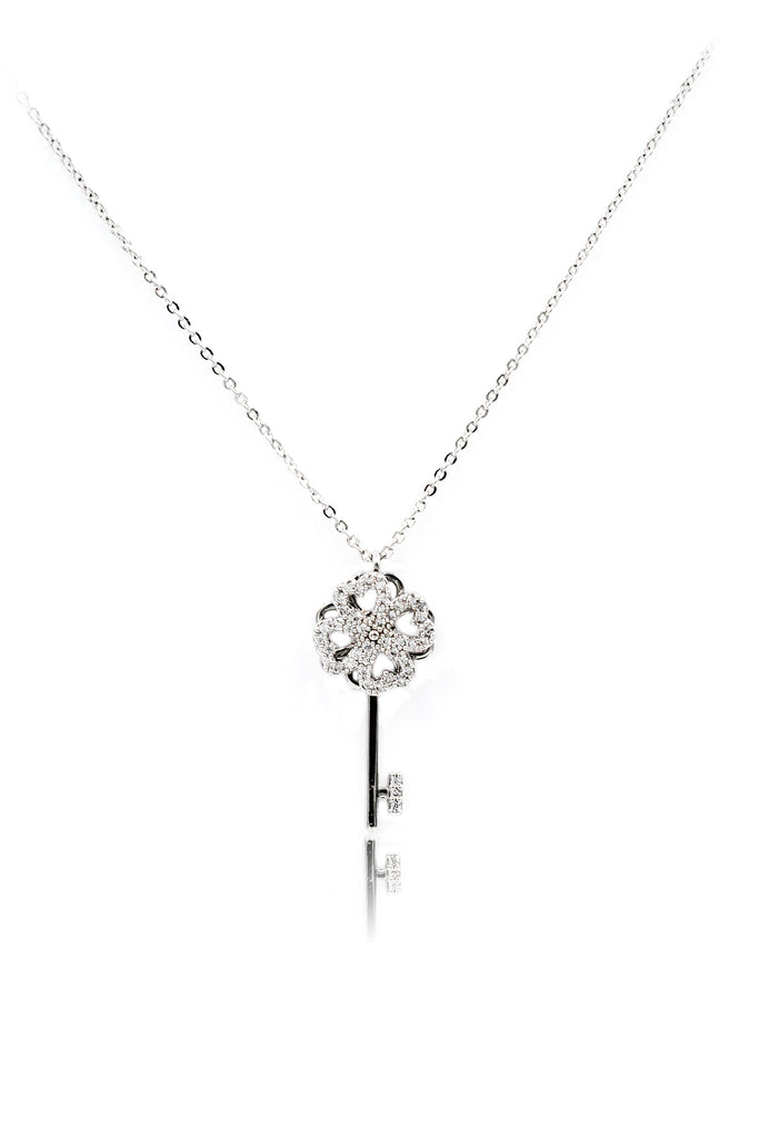 four-leaf clover crystal key necklace