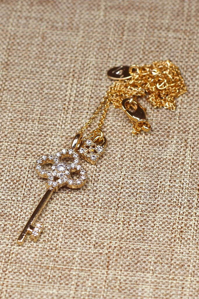 fashion crystal key earrings necklace set