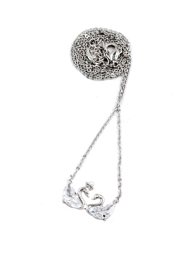 mini double swan crystal necklace