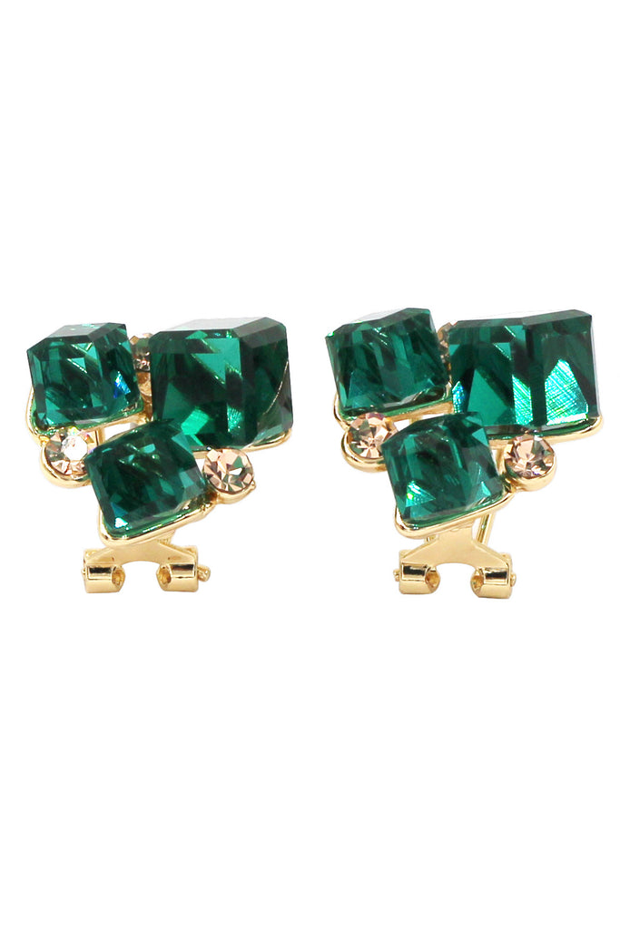 colorful square crystal golden earrings