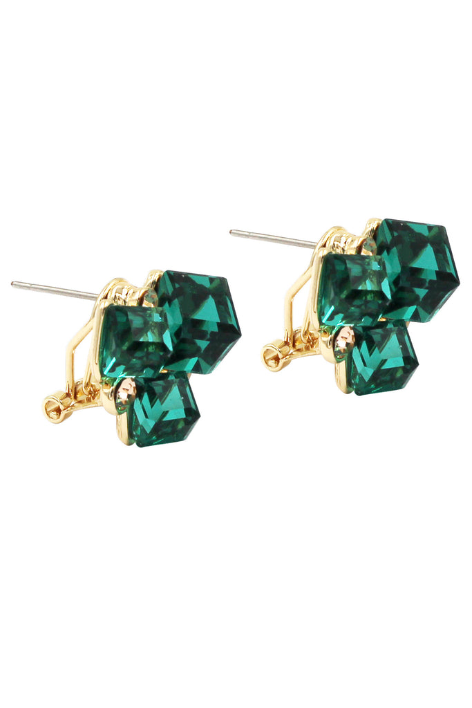 colorful square crystal golden earrings
